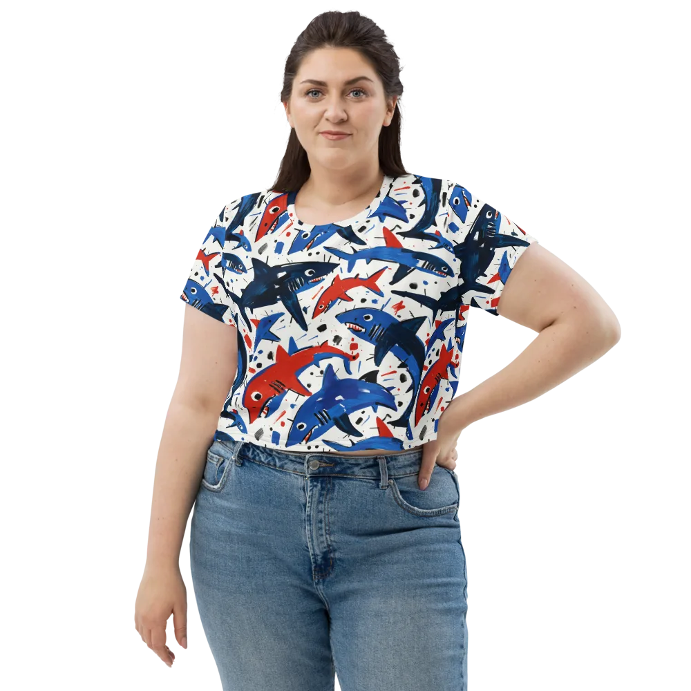 Shark Attack Abstract on Crop Tee — Front