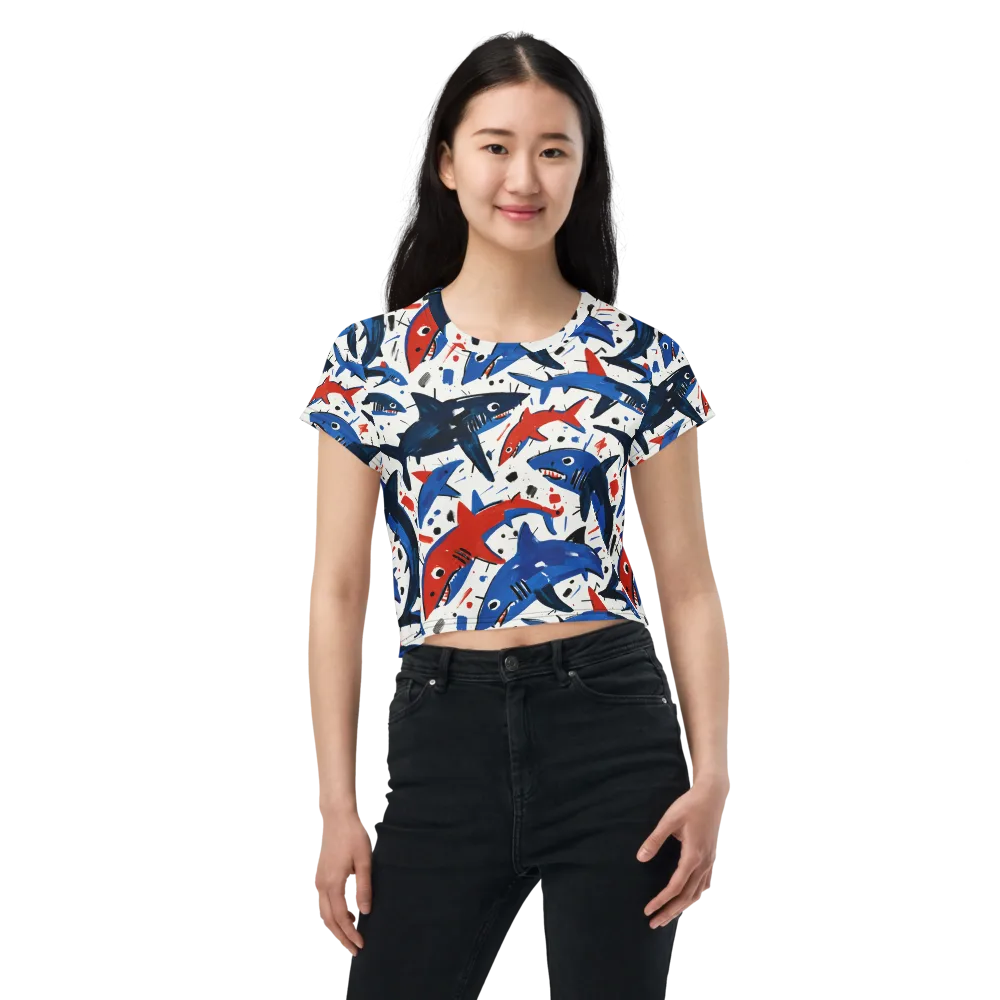 Shark Attack Abstract on Crop Tee — Front