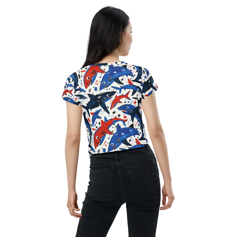 Shark Attack Abstract on Crop Tee — Back