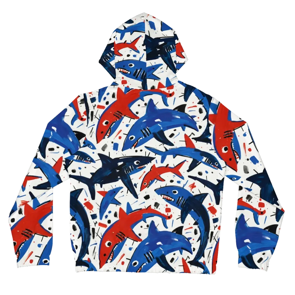Shark Attack Abstract on Women's Full-Zip Hoodie — Back