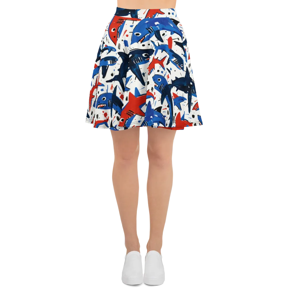 Shark Attack Abstract on Skater Skirt — Front