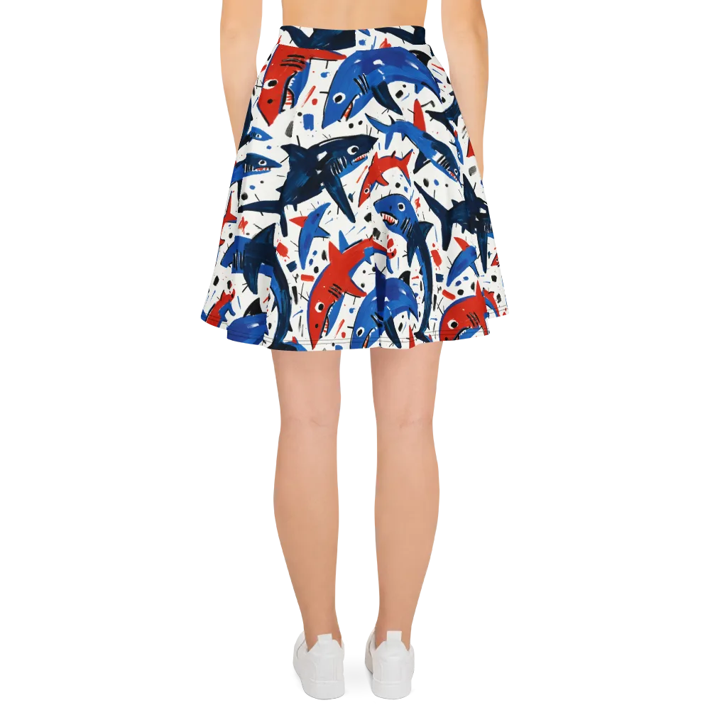 Shark Attack Abstract on Skater Skirt — Back