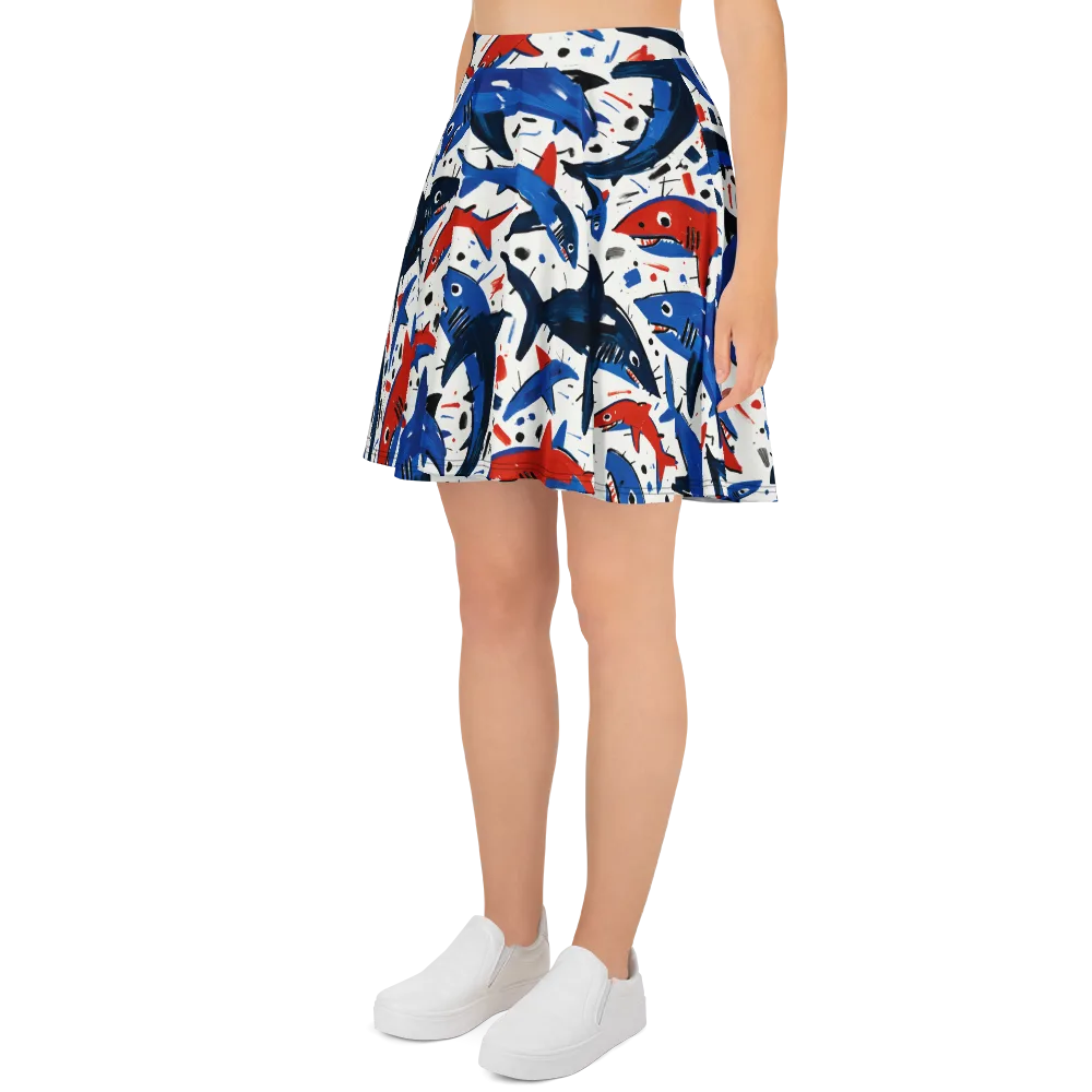 Shark Attack Abstract on Skater Skirt — Left