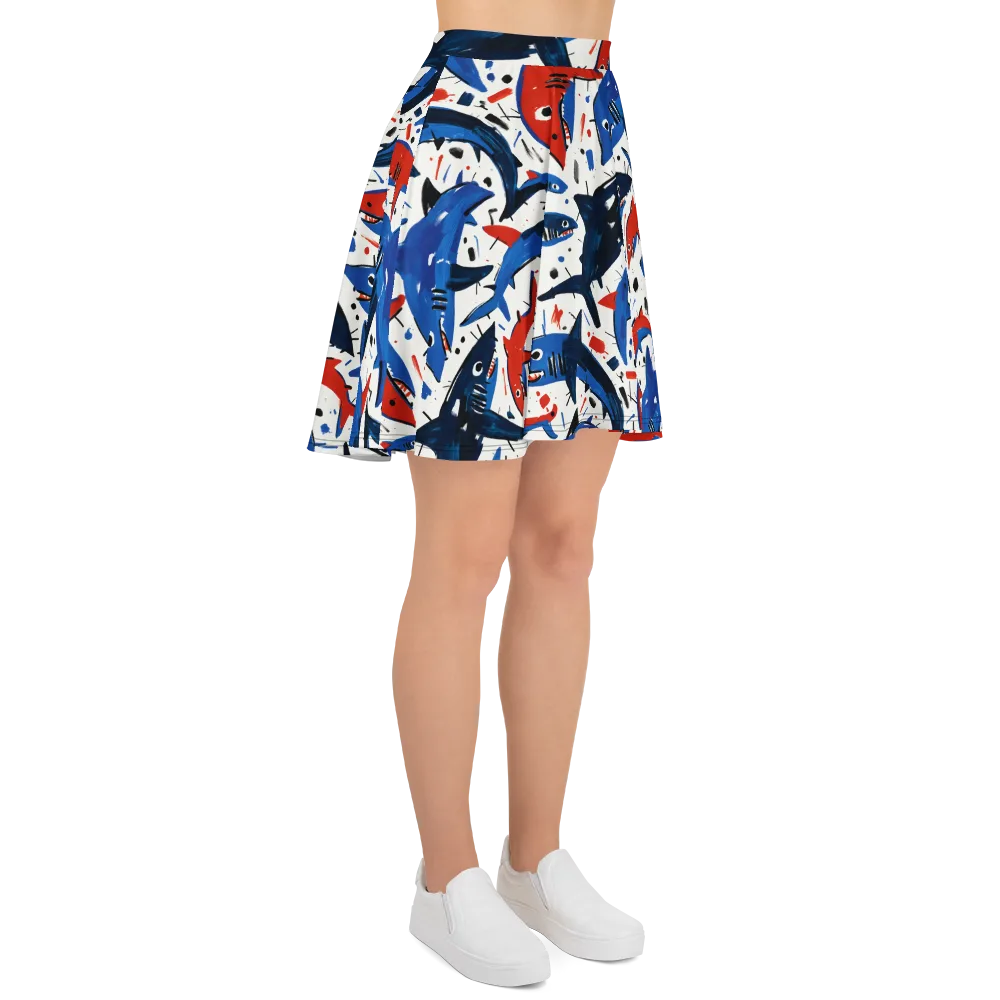 Shark Attack Abstract on Skater Skirt — Right