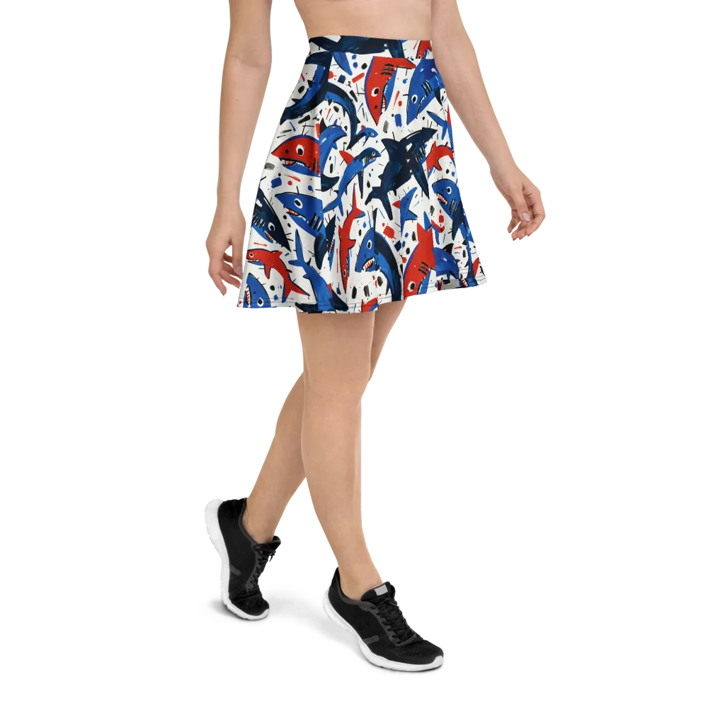Shark Attack Abstract on Skater Skirt — Right