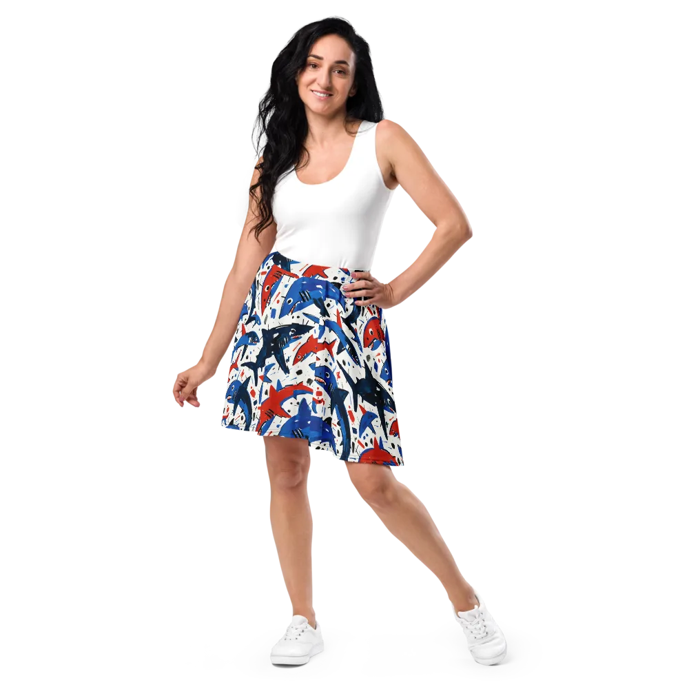 Shark Attack Abstract on Skater Skirt — Front