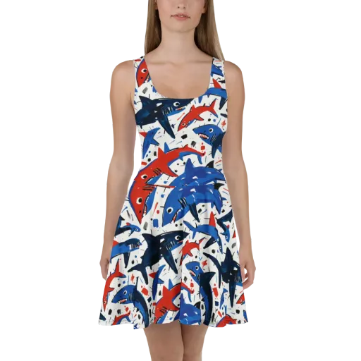 Shark Attack Abstract on a Skater Dress