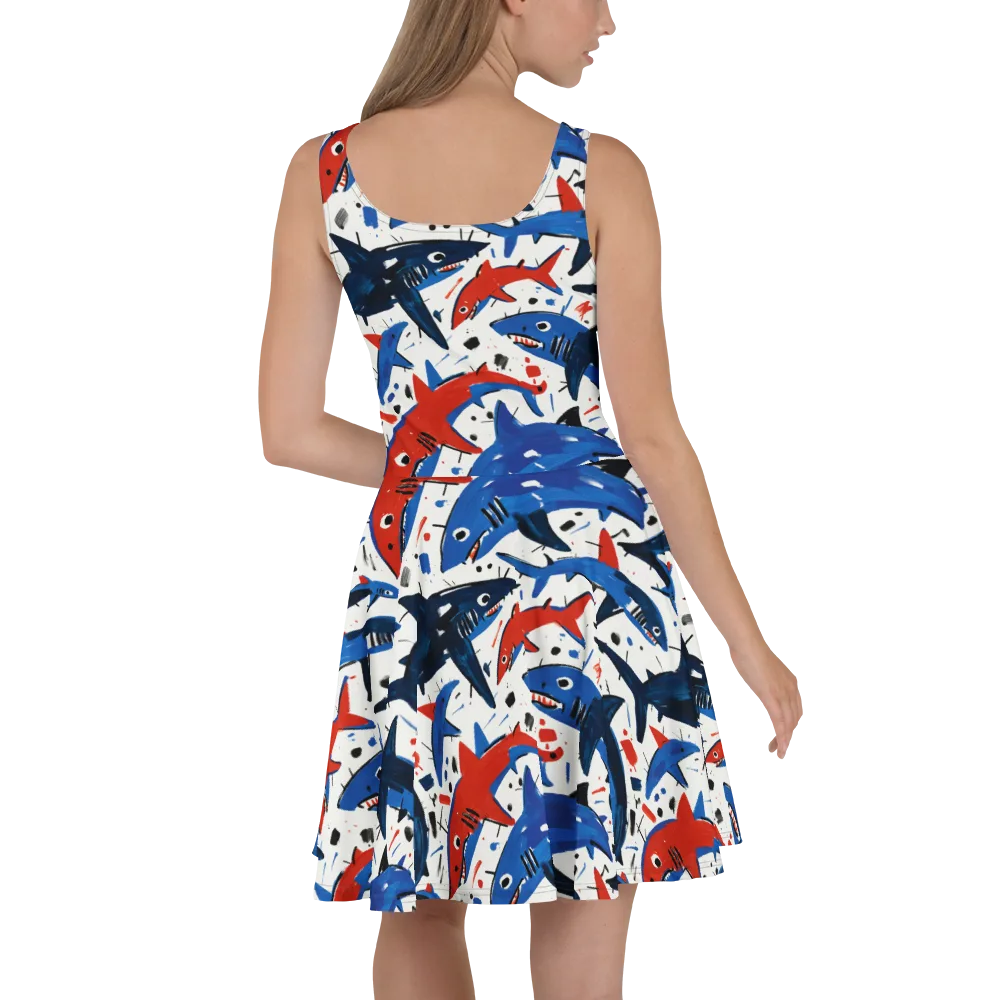 Shark Attack Abstract on Skater Dress — Back