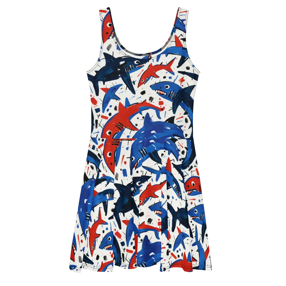 Shark Attack Abstract on Skater Dress — Front