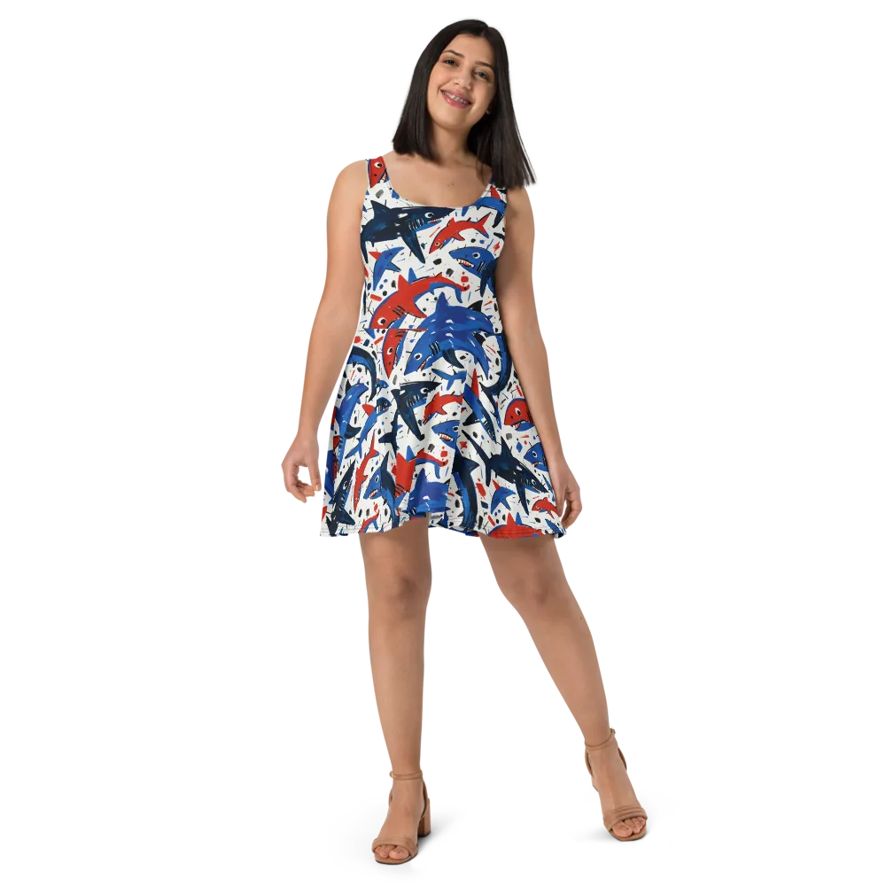 Shark Attack Abstract on Skater Dress — Front