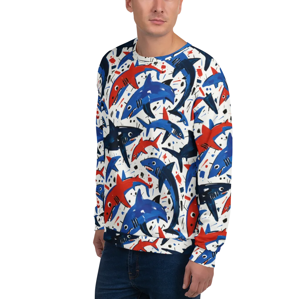 Shark Attack Abstract on Sweatshirt — Left Front