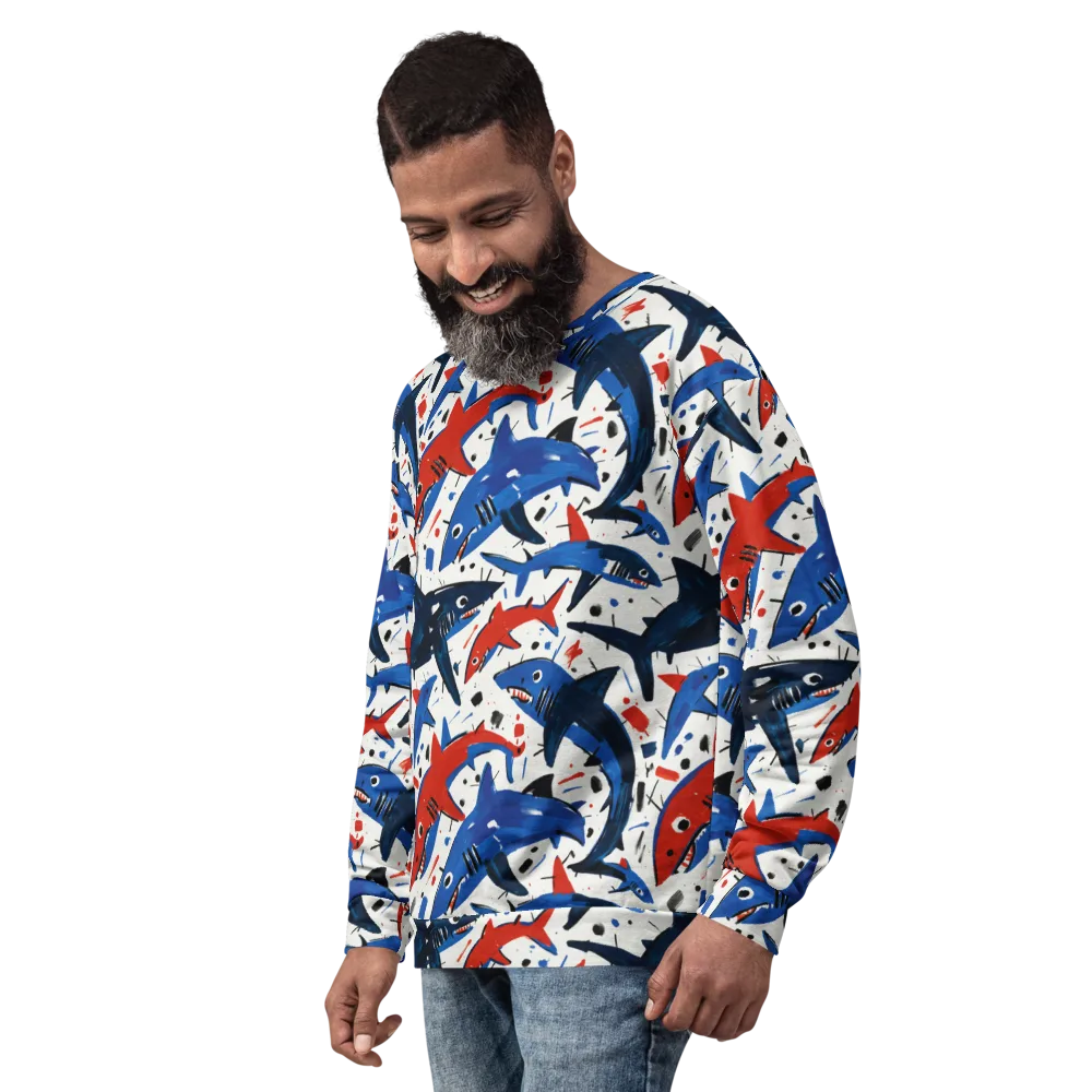 Shark Attack Abstract on Sweatshirt — Left Front