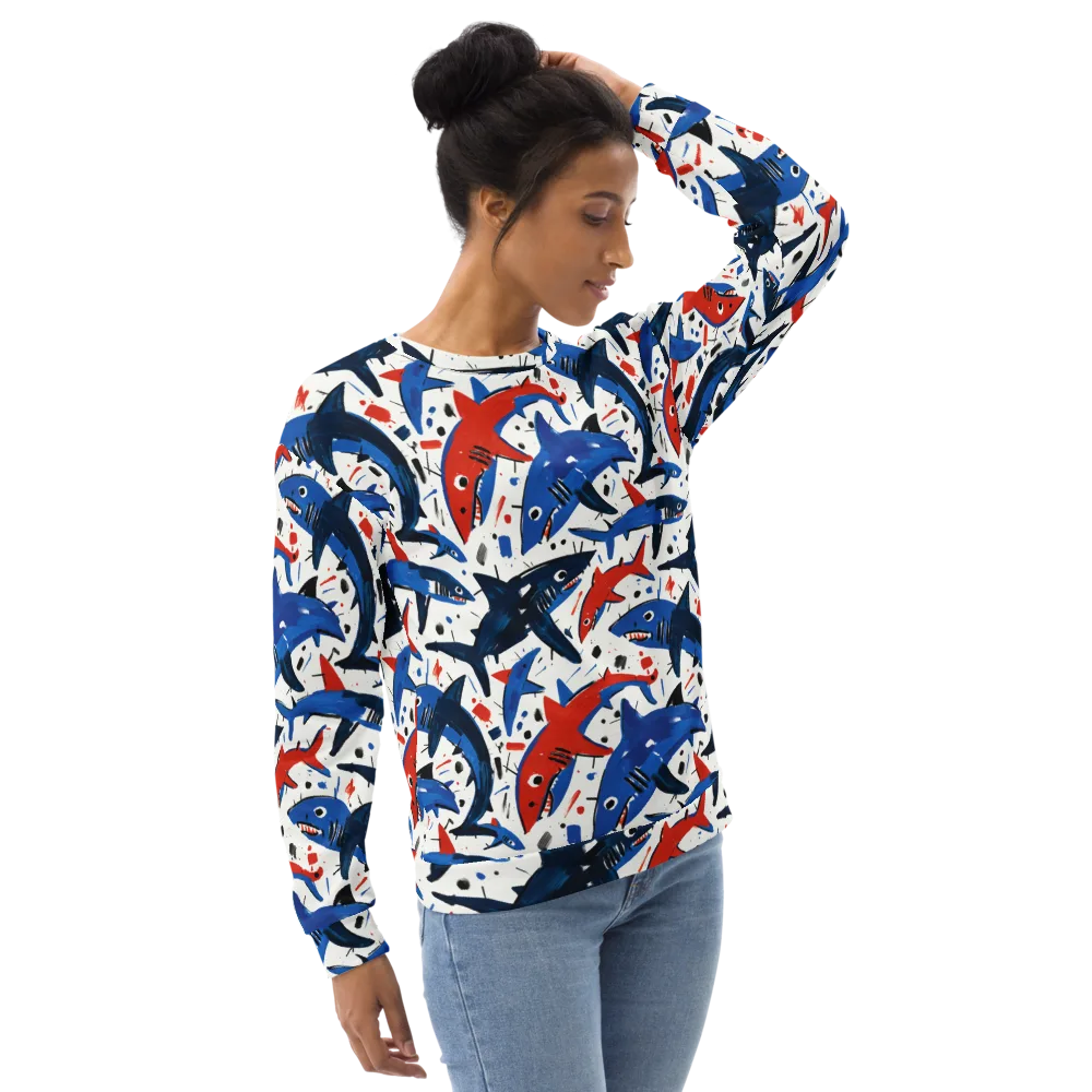 Shark Attack Abstract on Sweatshirt — Right Front