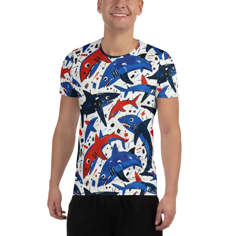 Shark Attack Abstract on Men's Athletic T-Shirt — Front