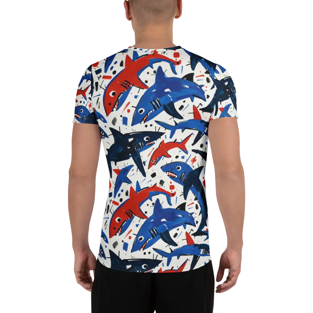 Shark Attack Abstract on Men's Athletic T-Shirt — Back