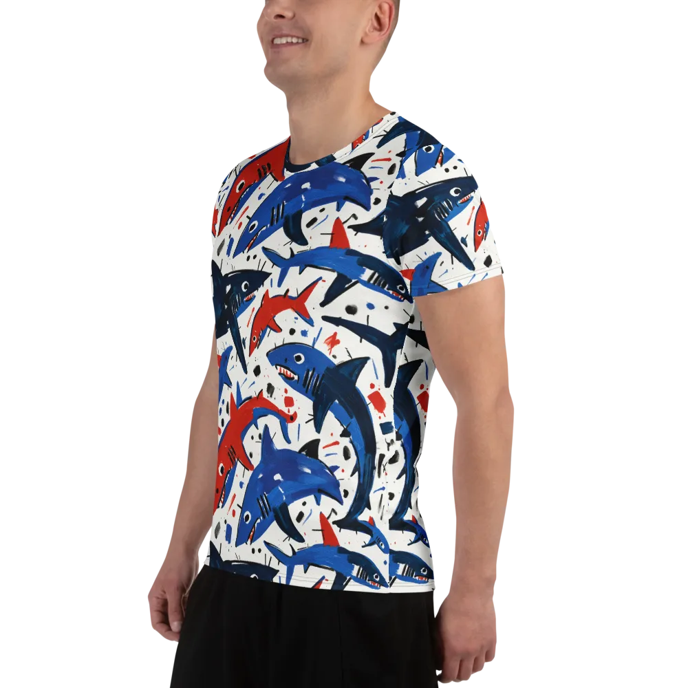 Shark Attack Abstract on Men's Athletic T-Shirt — Left