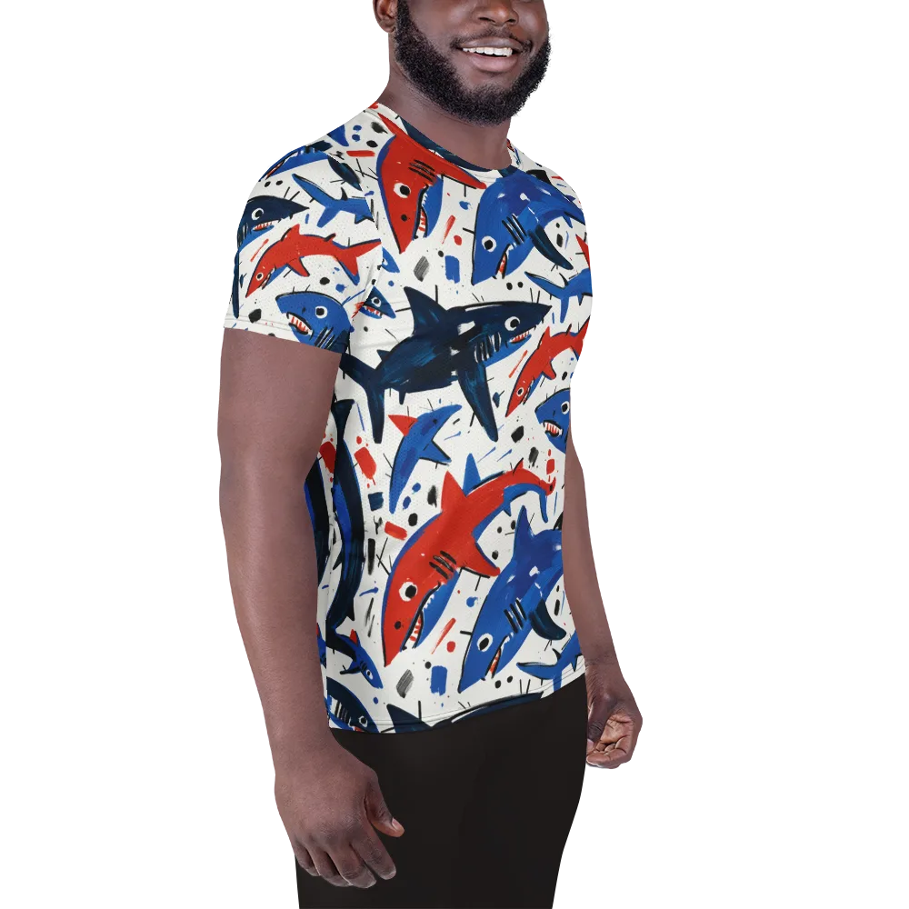 Shark Attack Abstract on Men's Athletic T-Shirt — Right