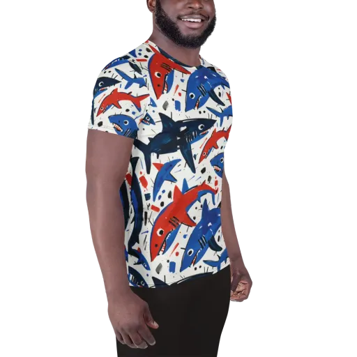 Shark Attack Abstract on a Men's Athletic T-Shirt