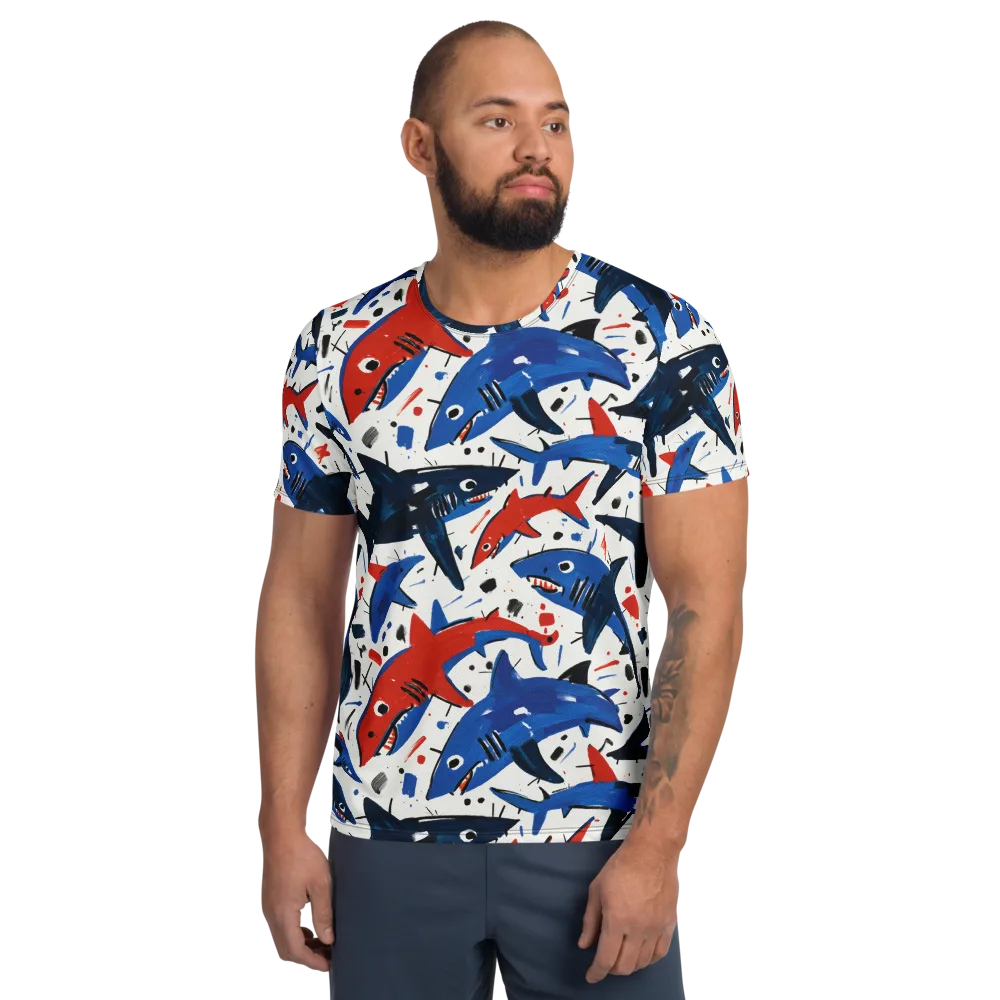 Shark Attack Abstract on Men's Athletic T-Shirt — Front
