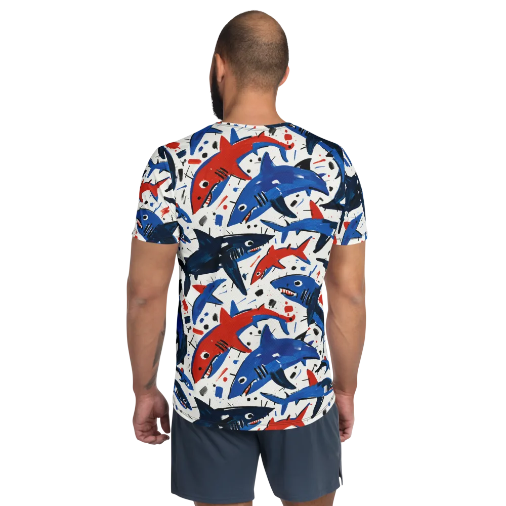 Shark Attack Abstract on Men's Athletic T-Shirt — Back