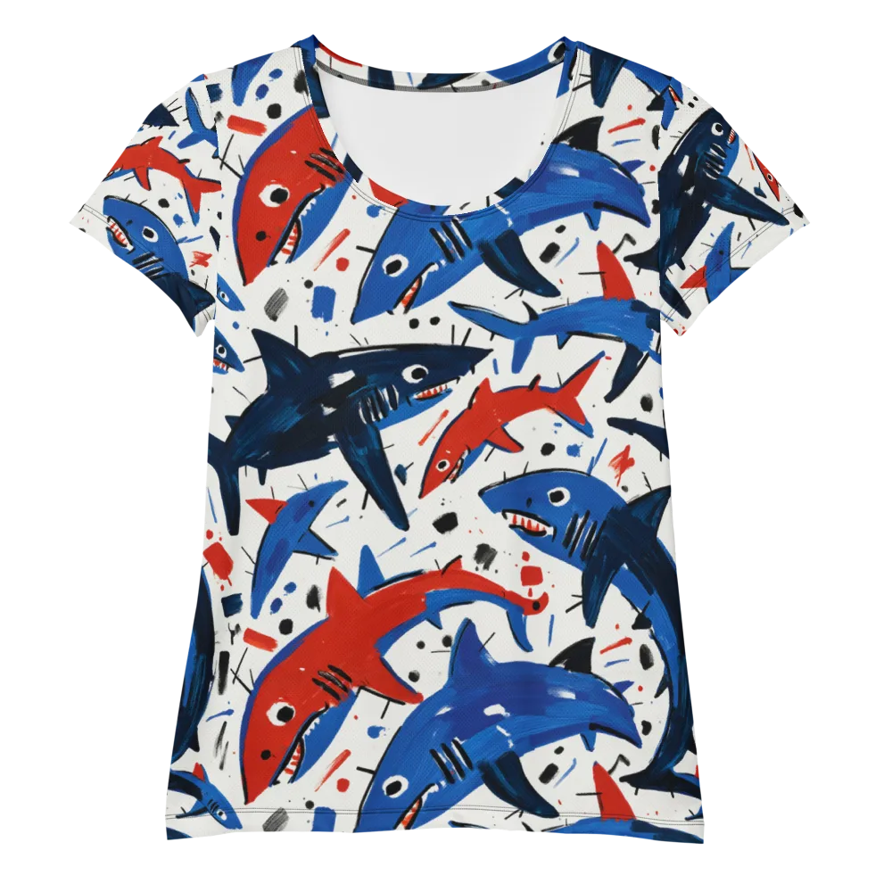 Shark Attack Abstract on Women's Athletic T-Shirt — Front