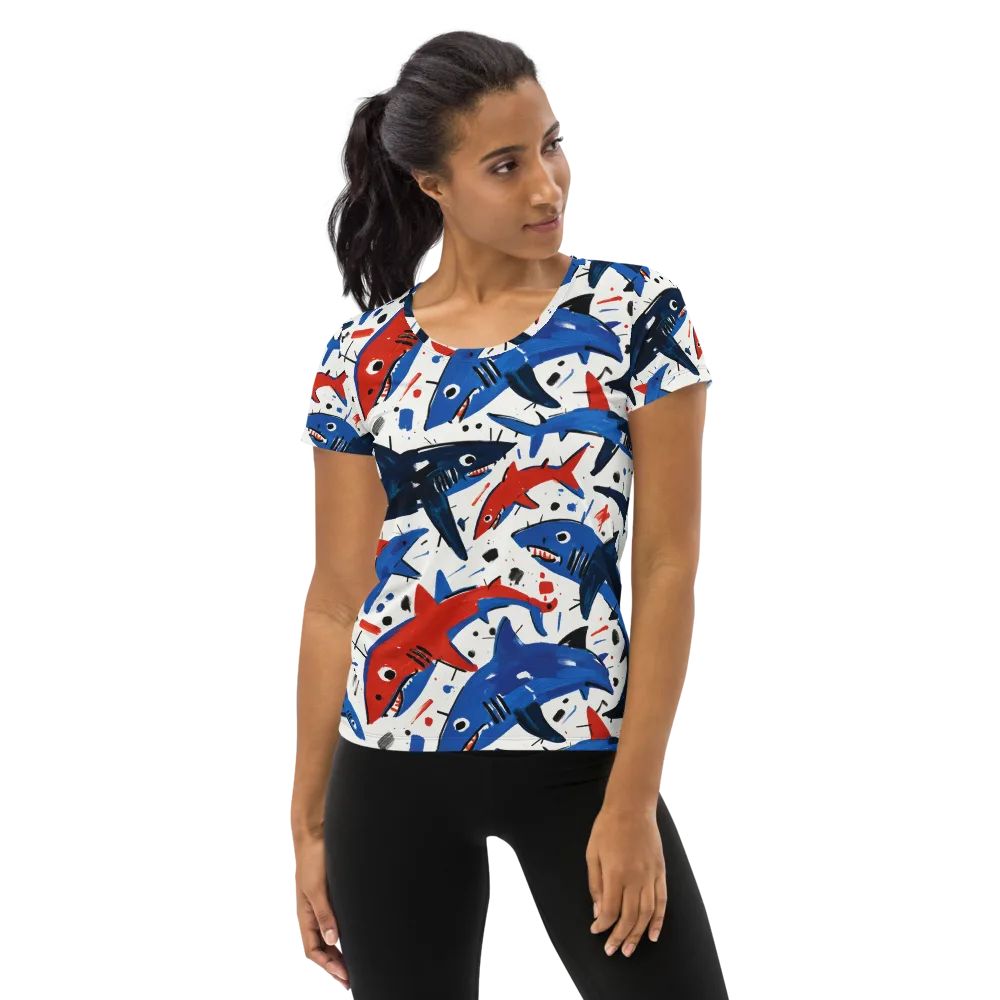 Shark Attack Abstract on Women's Athletic T-Shirt — Front