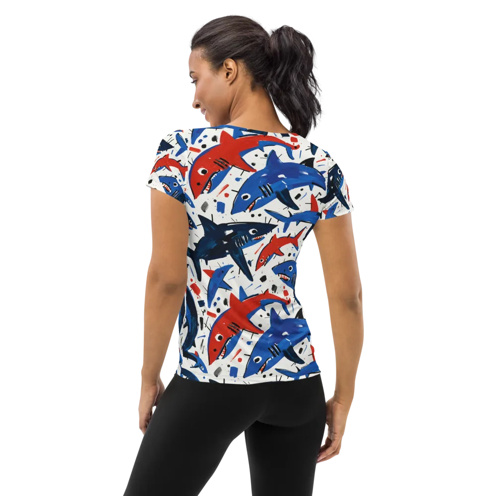 Shark Attack Abstract on Women's Athletic T-Shirt — Back