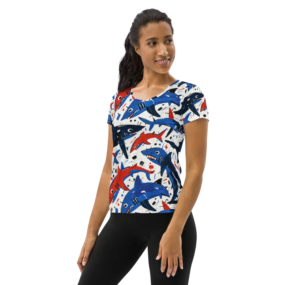 Shark Attack Abstract on Women's Athletic T-Shirt — Left