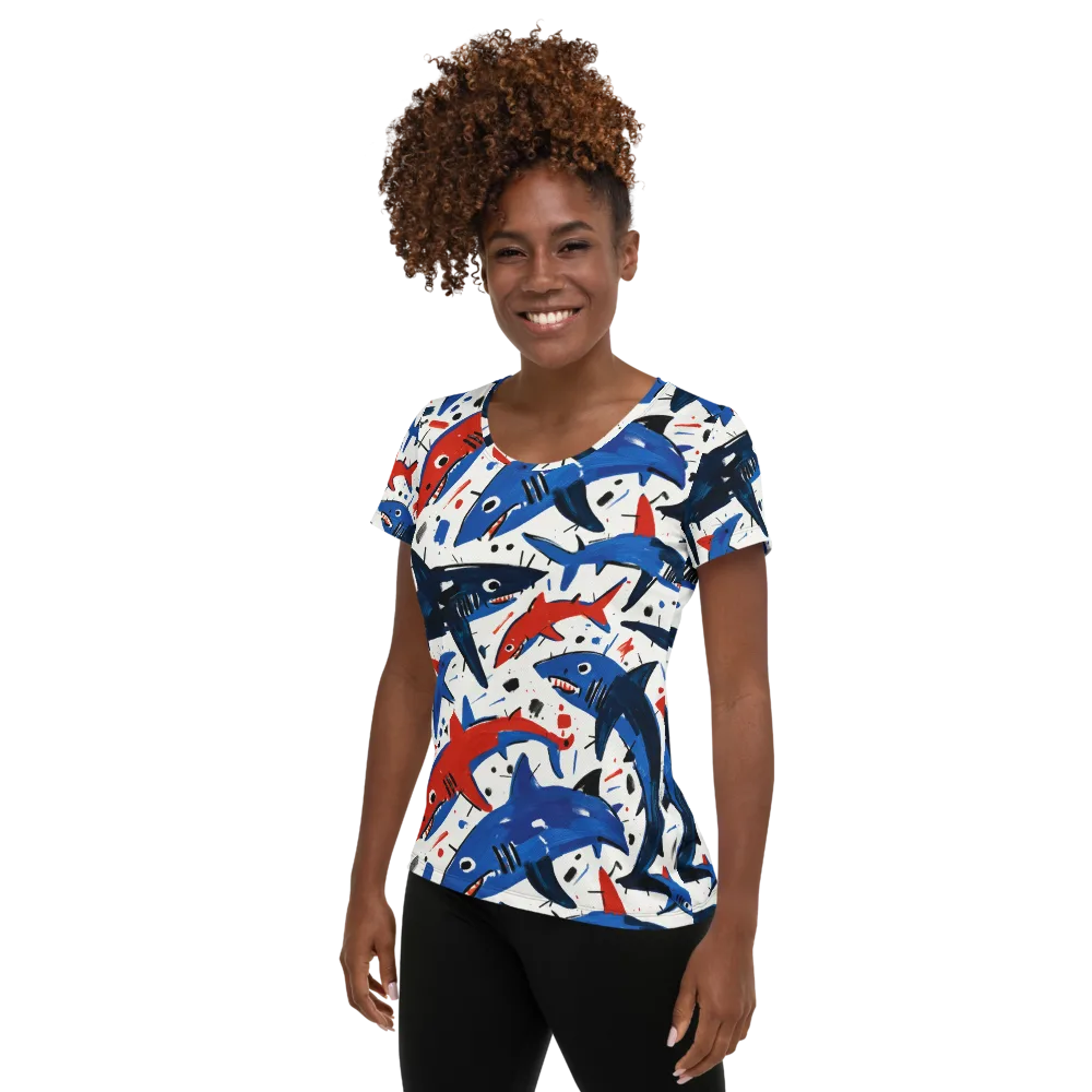 Shark Attack Abstract on Women's Athletic T-Shirt — Left