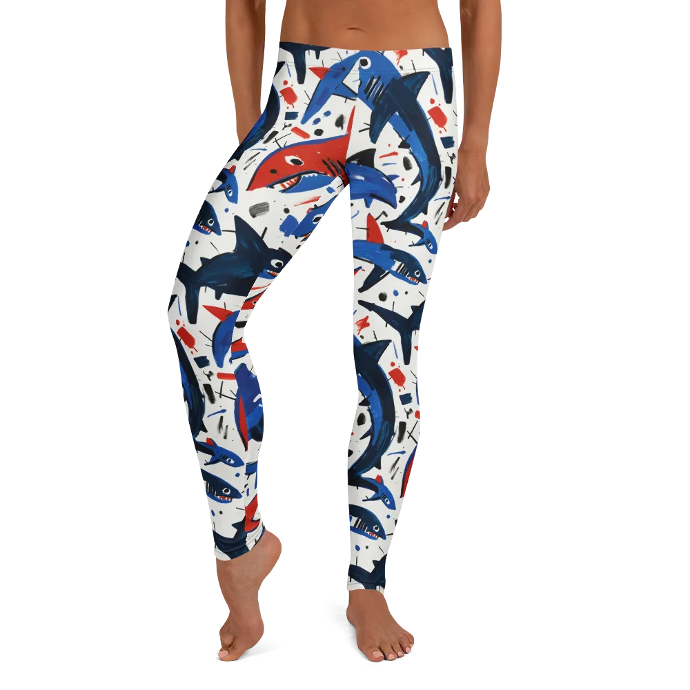 Shark Attack Abstract on Leggings — Front