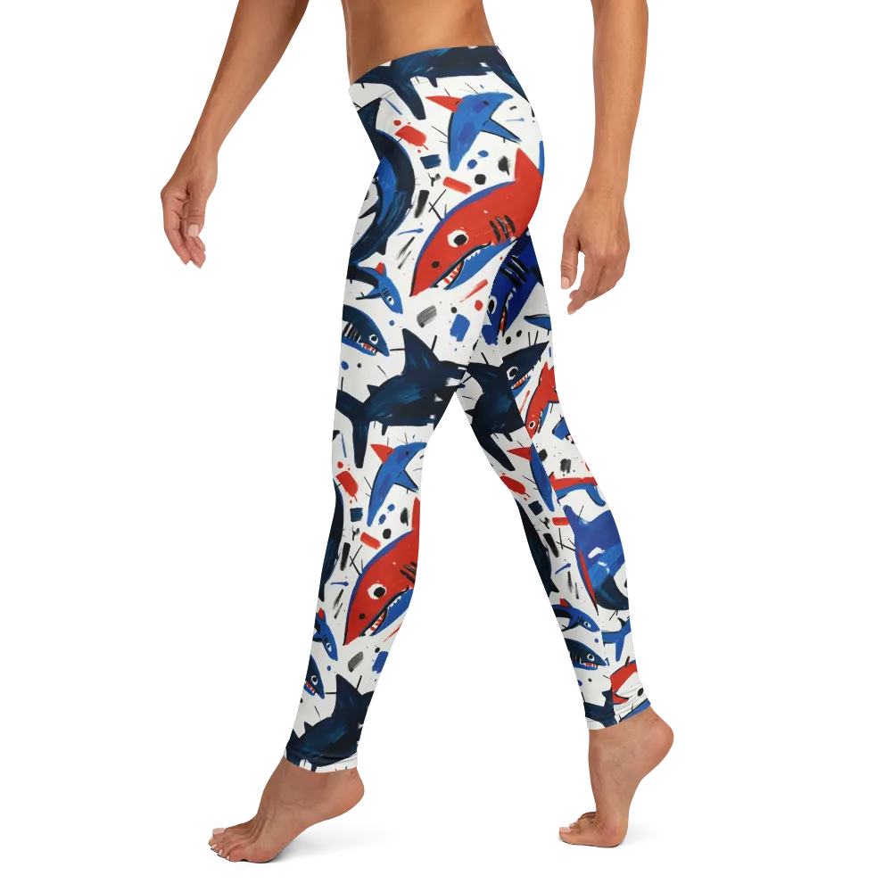 Shark Attack Abstract on Leggings — Left