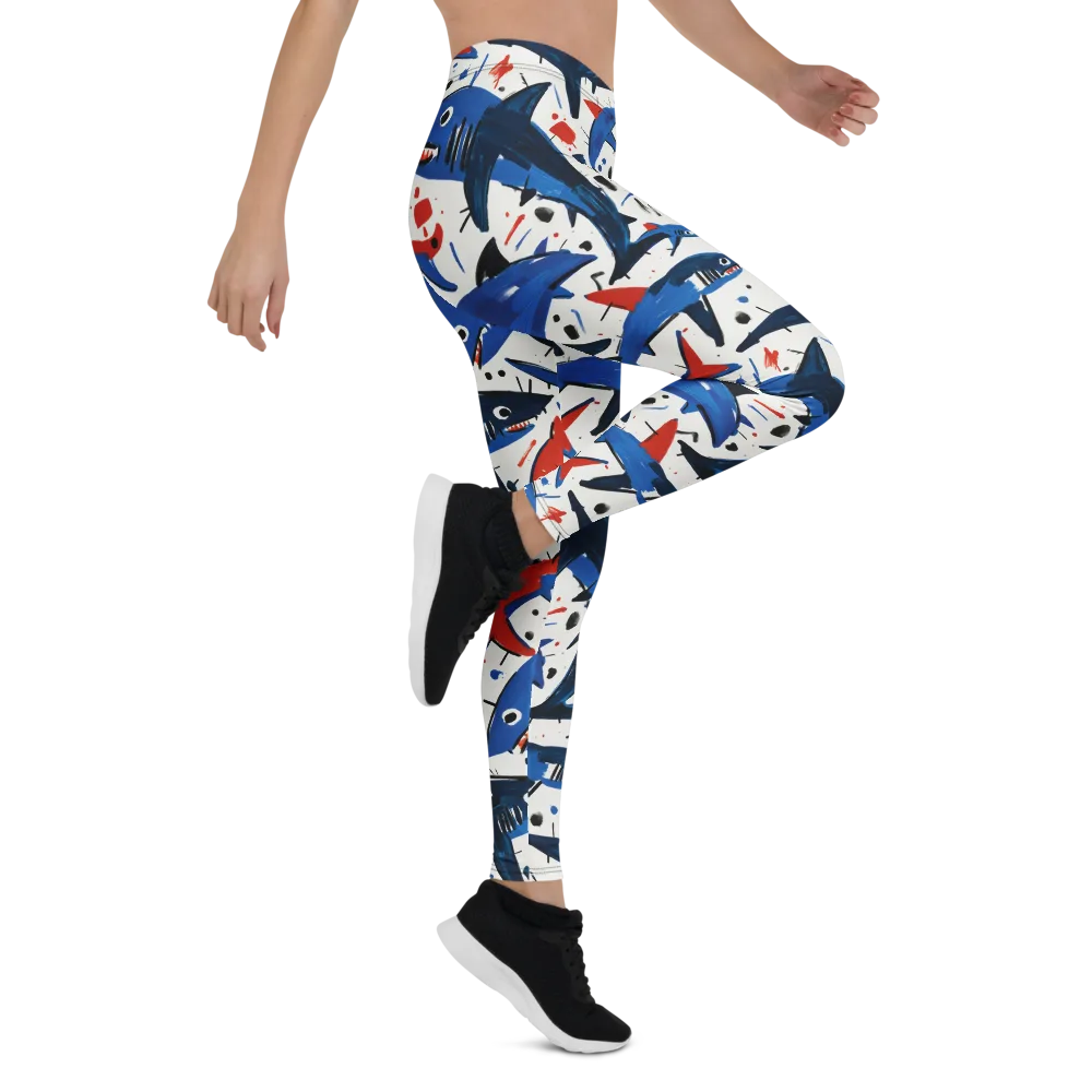 Shark Attack Abstract on Leggings — Right
