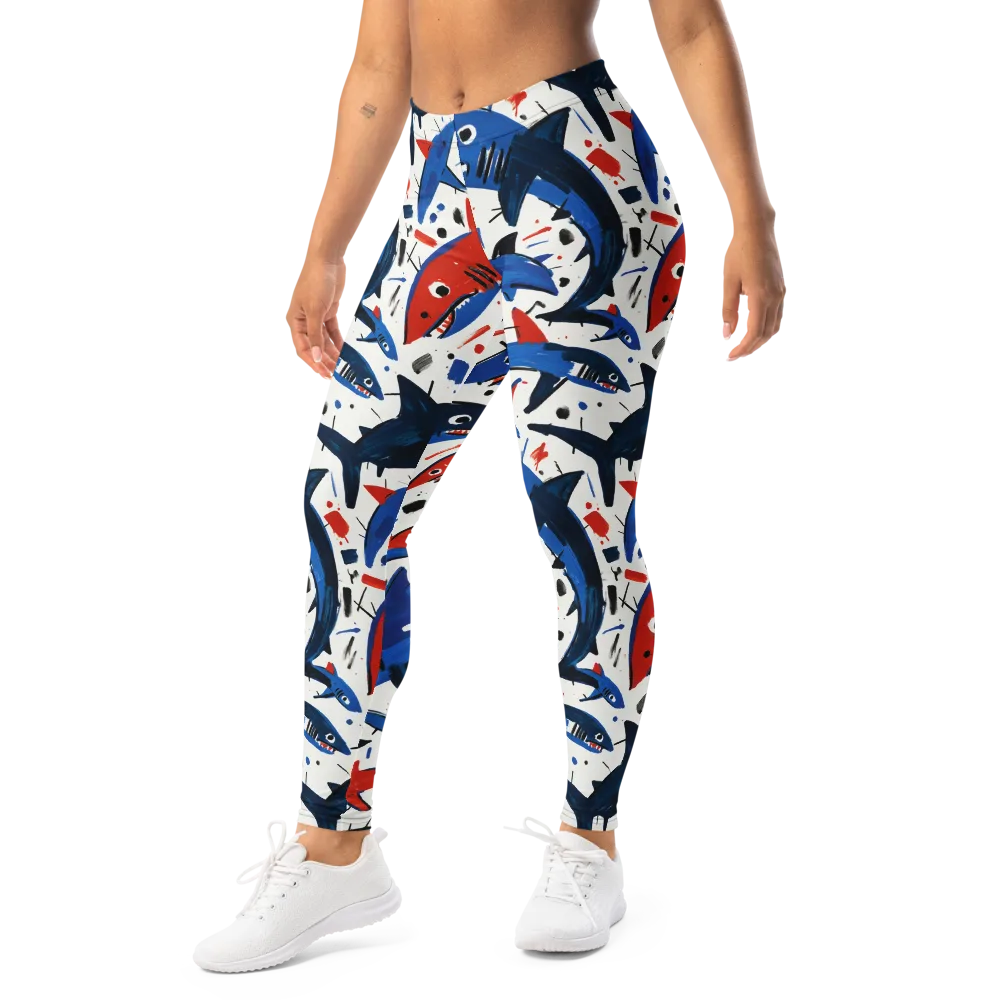 Shark Attack Abstract on Leggings — Left Front