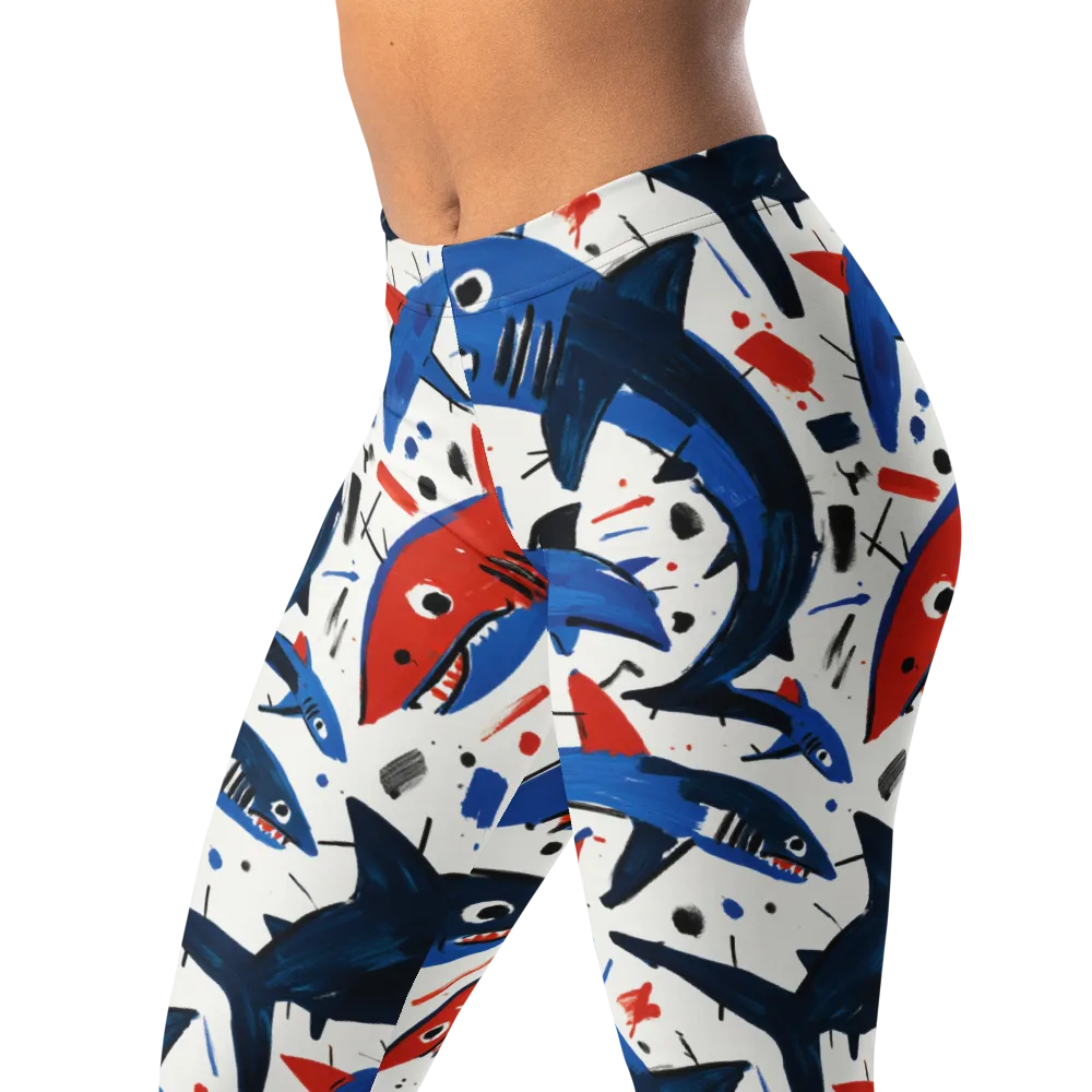 Shark Attack Abstract on Leggings — Left Front