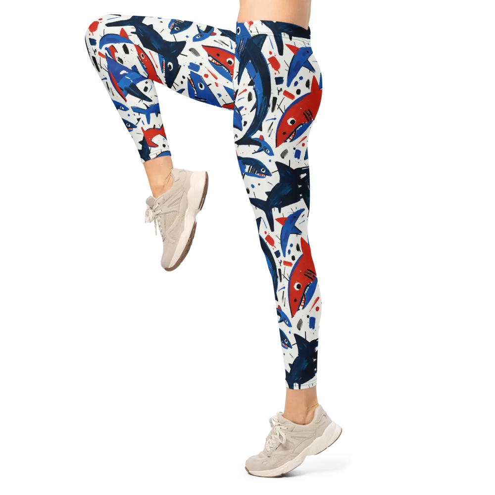 Shark Attack Abstract on Leggings — Left