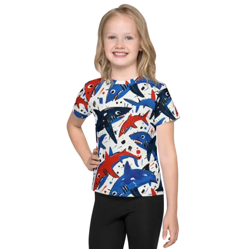 Shark Attack Abstract on a Kids Crew Neck T-Shirt