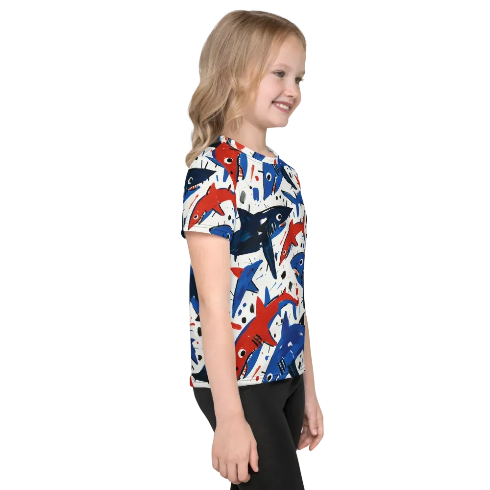 Shark Attack Abstract on Kids Crew Neck T-Shirt — Right