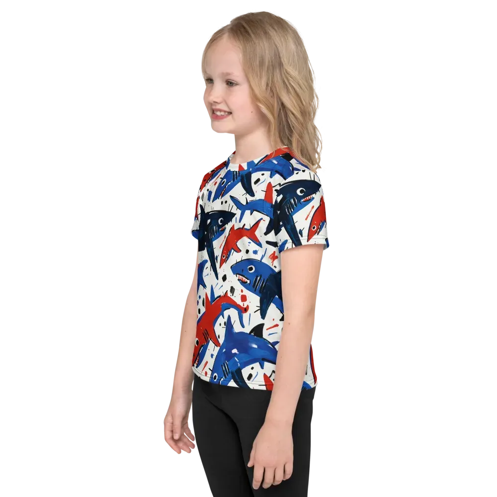 Shark Attack Abstract on Kids Crew Neck T-Shirt — Left