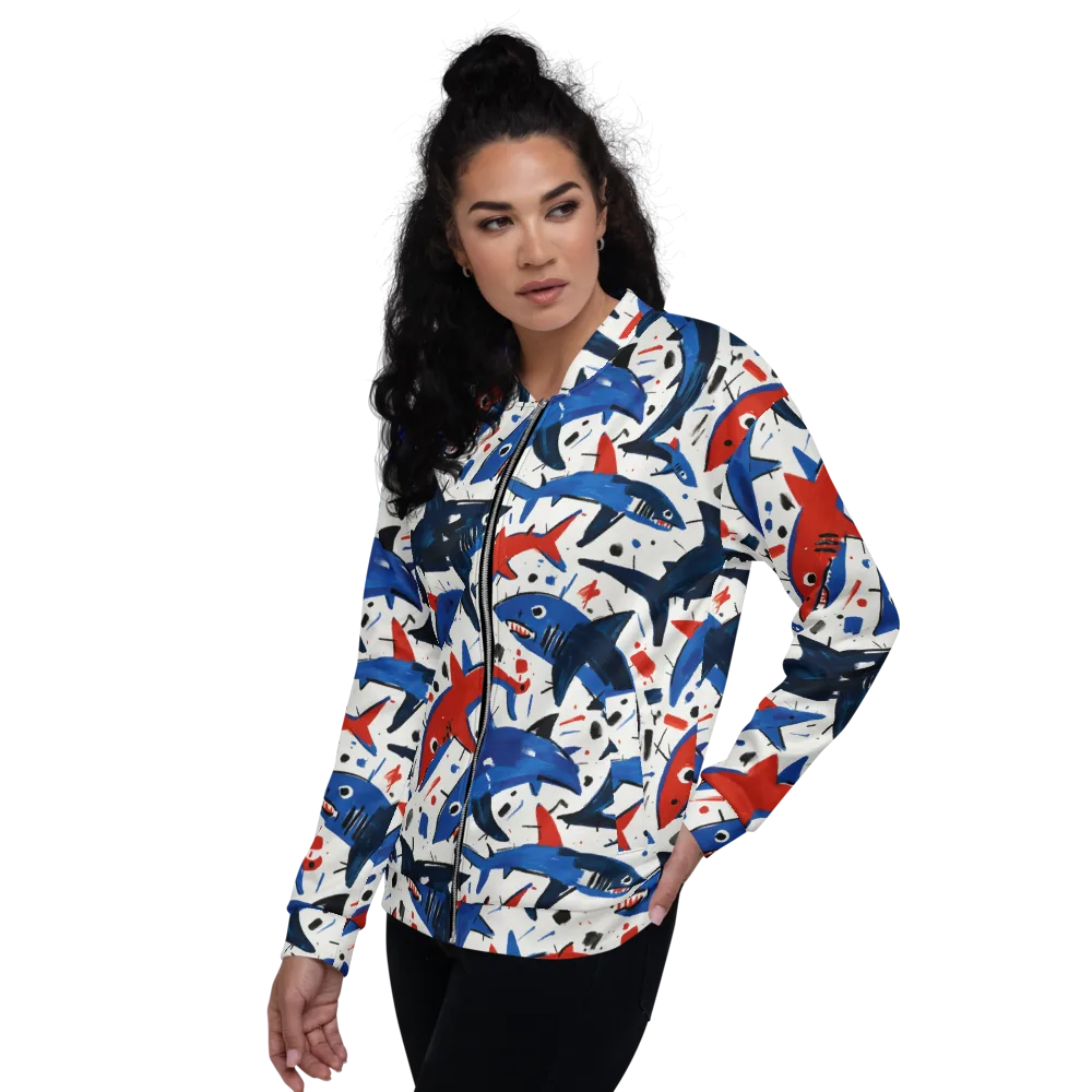 Shark Attack Abstract on Bomber Jacket — Left
