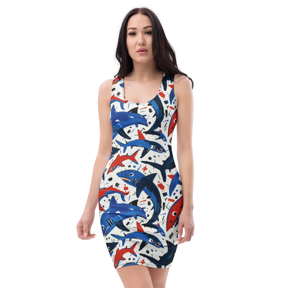 Shark Attack Abstract on Bodycon Dress — Front