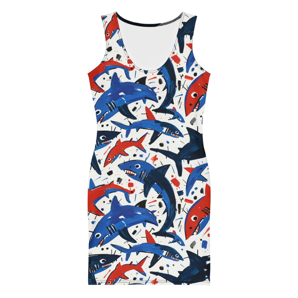 Shark Attack Abstract on Bodycon Dress — Front