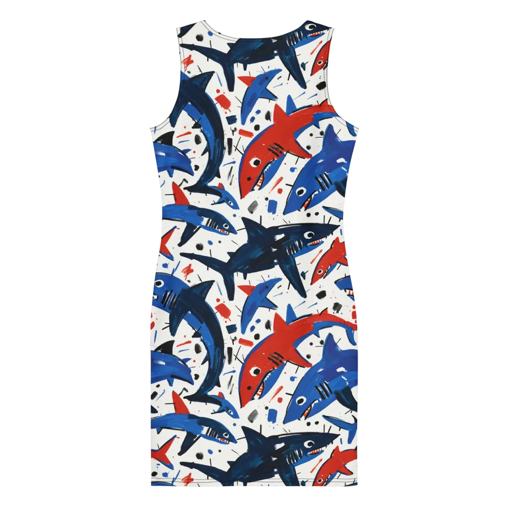 Shark Attack Abstract on Bodycon Dress — Back