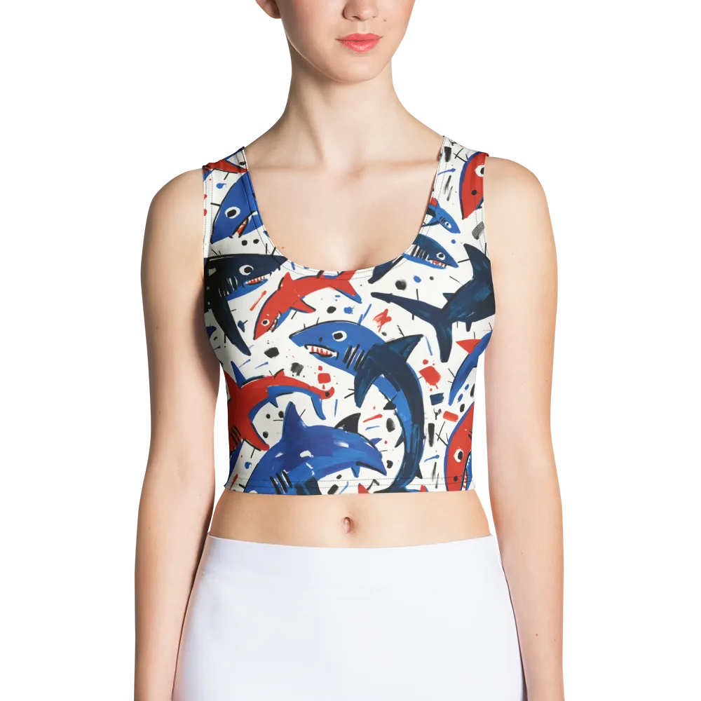 Shark Attack Abstract on Crop Top — Front