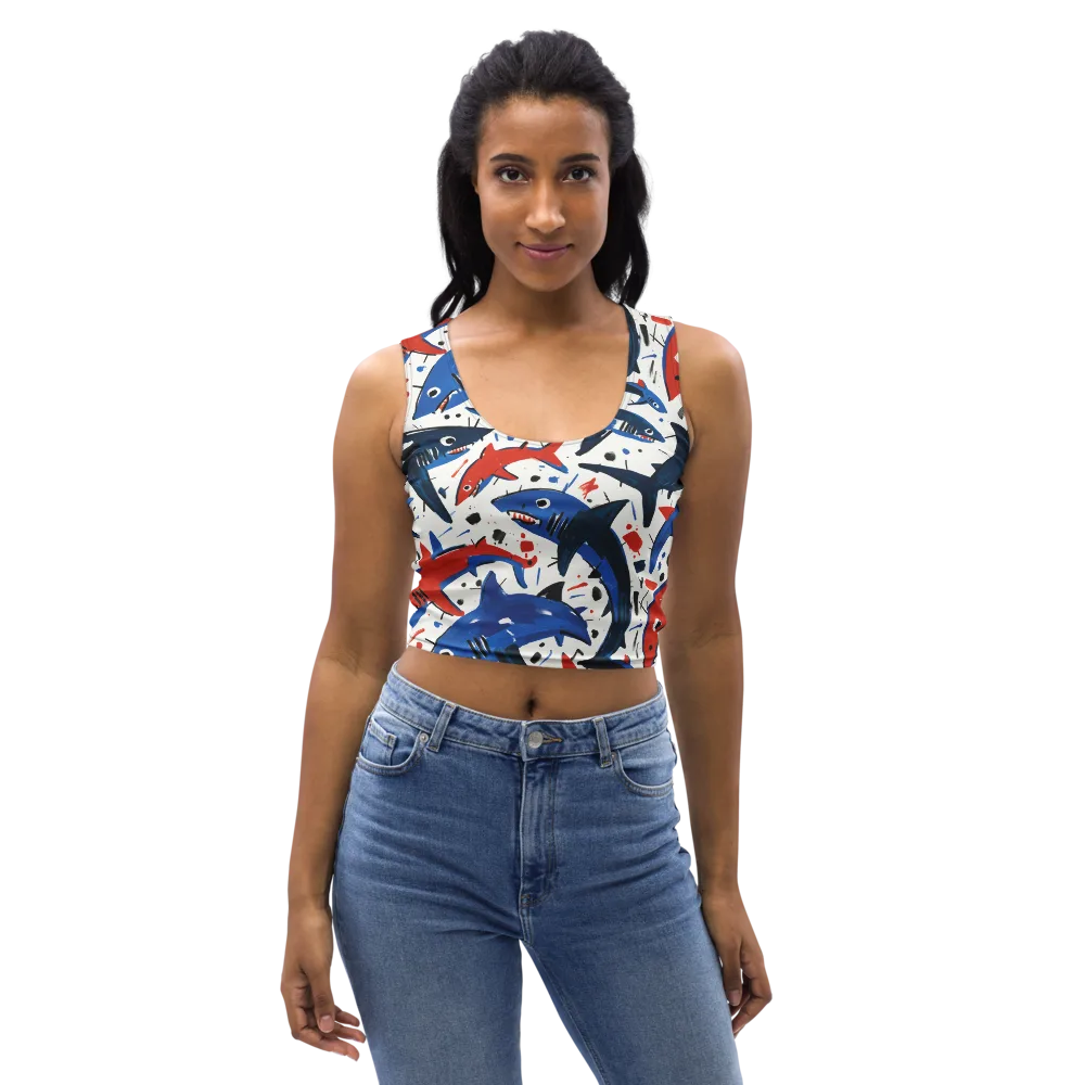 Shark Attack Abstract on Crop Top — Front