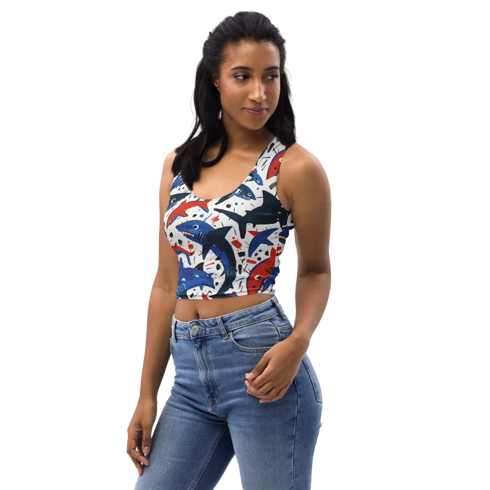 Shark Attack Abstract on Crop Top — Left Front
