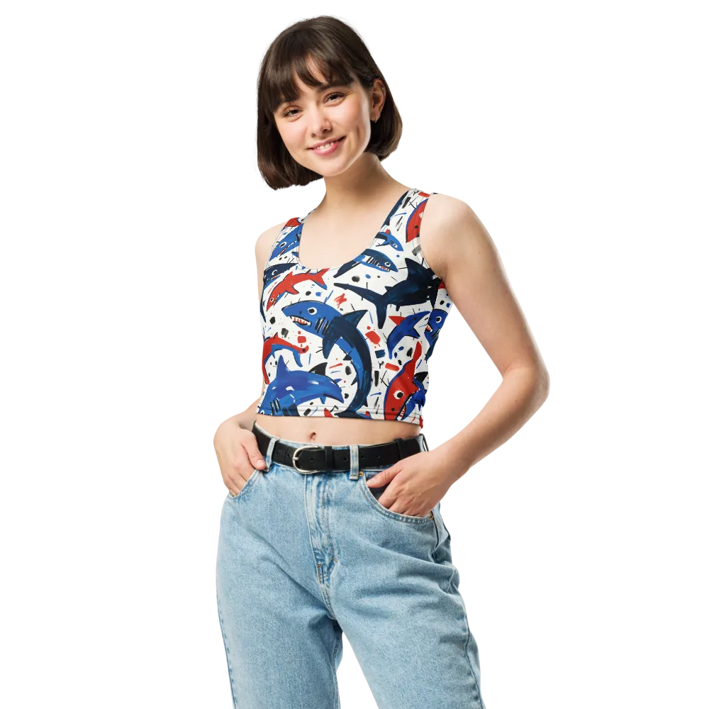 Shark Attack Abstract on Crop Top — Front