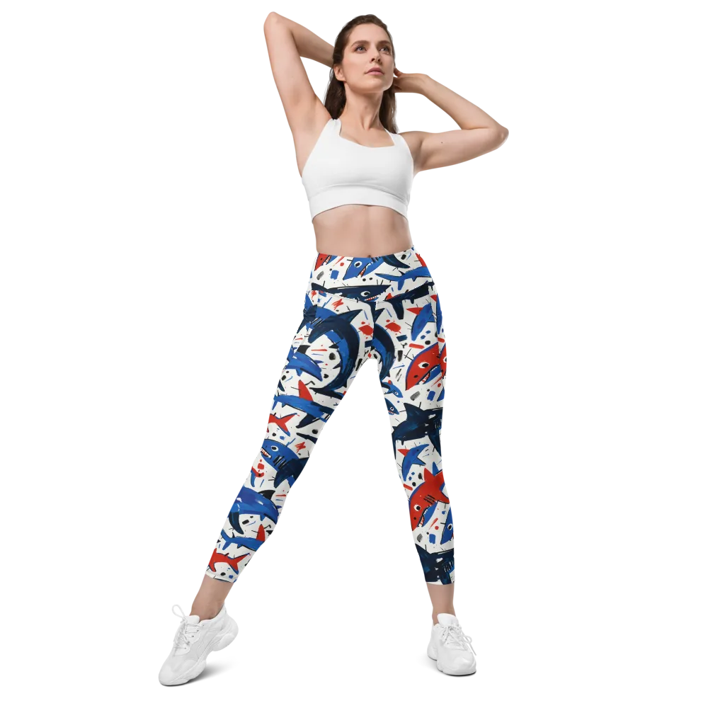 Shark Attack Abstract on Leggings with Pockets — Front