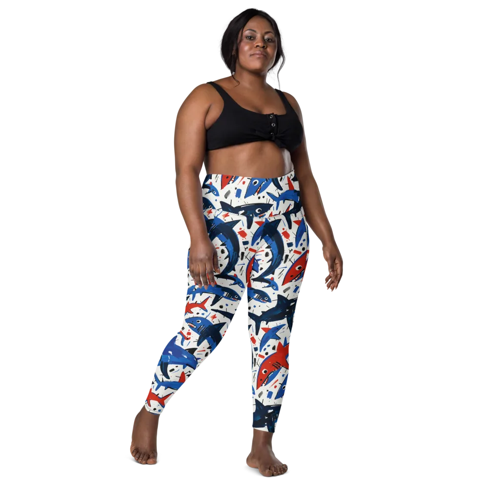 Shark Attack Abstract on Leggings with Pockets — Front