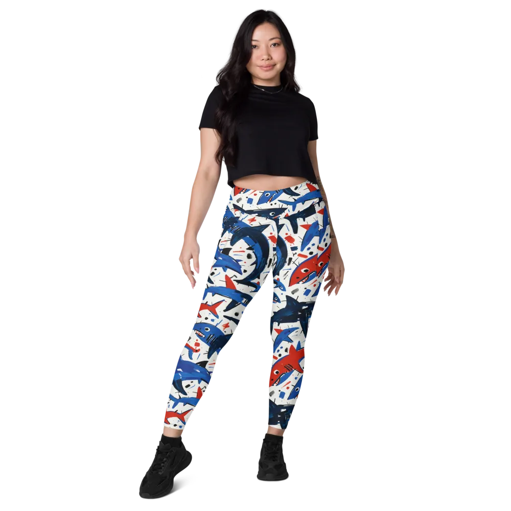 Shark Attack Abstract on Leggings with Pockets — Front