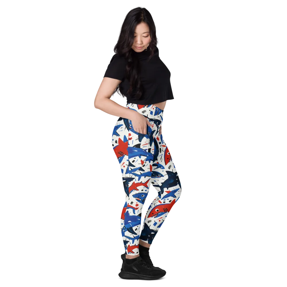Shark Attack Abstract on Leggings with Pockets — Right